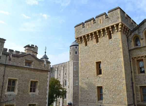 Beautiful medieval architecture at the Tower of London, the White Tower, the oldest building in the complex is in the centre